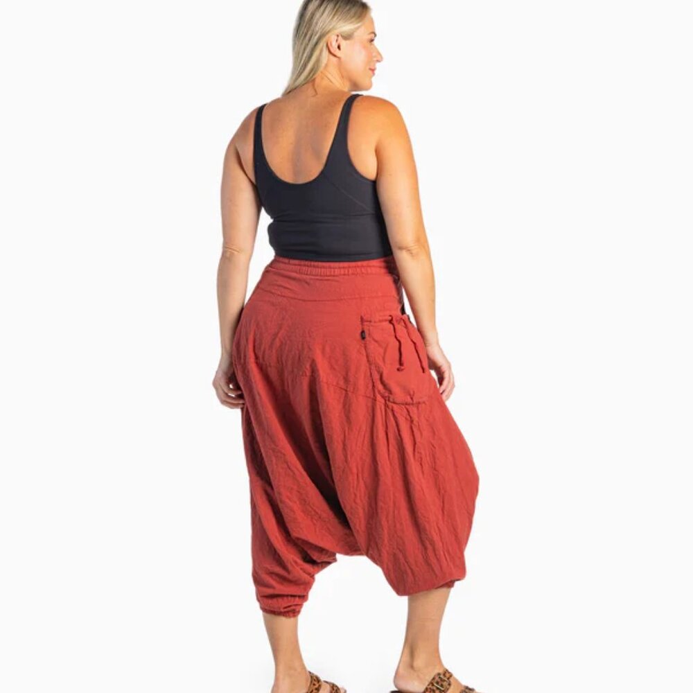 O.G. Solid Harem Pants Unisex Boho Festive Monk Style Lounge Travel Hippie Red - Picture 11 of 13